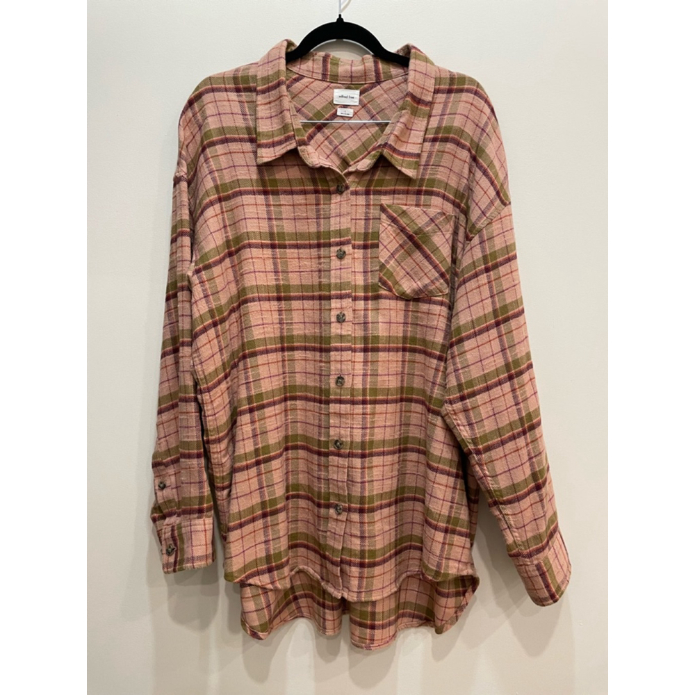 Relaxed Pink Plaid Button-Up Shirt